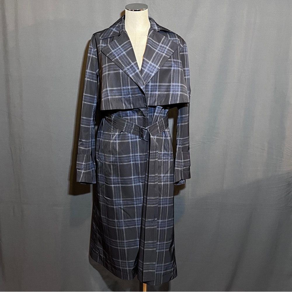 VINCE PLAID TRENCH COAT MAXI with Storm Flap - Picture 2 of 13
